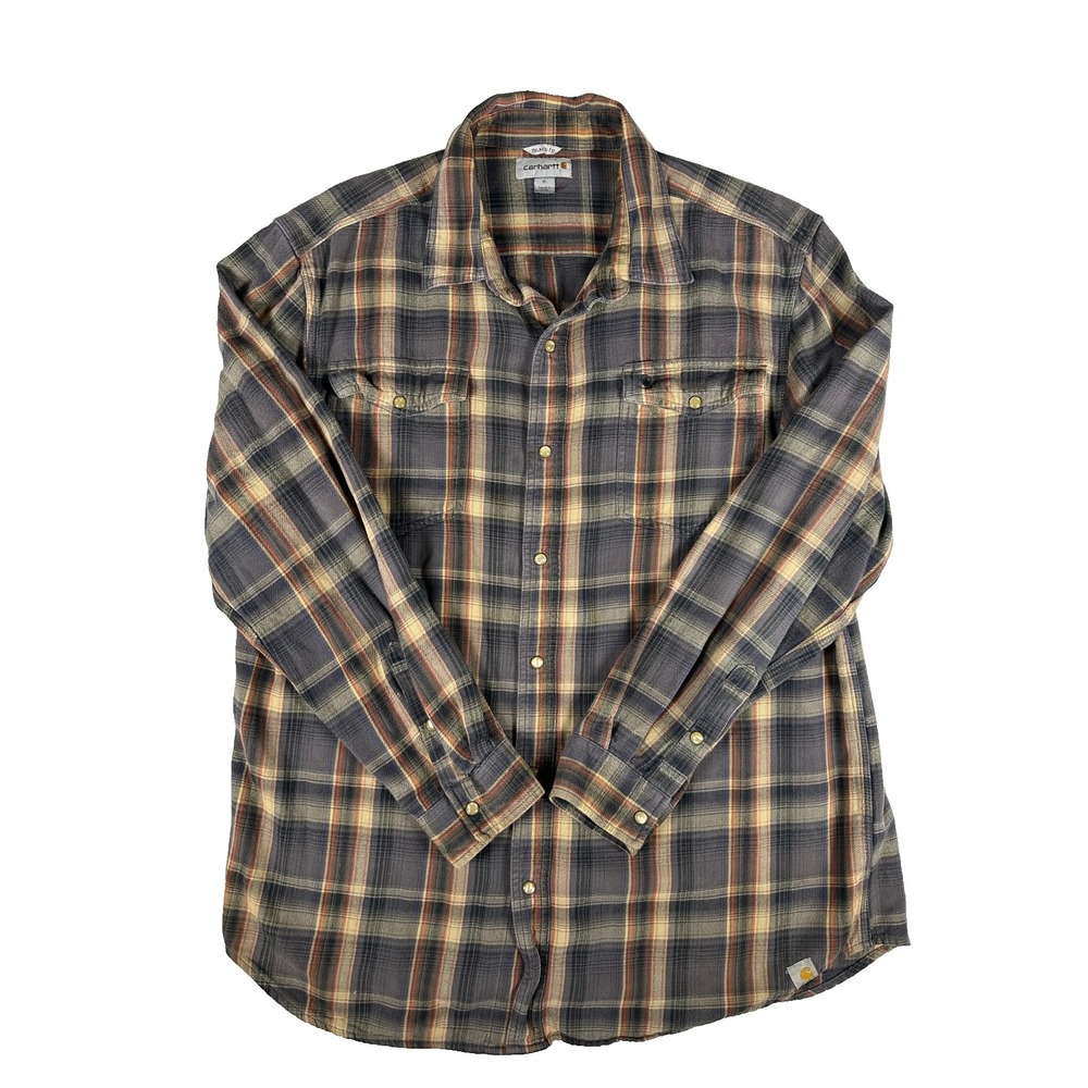 Carhartt XL Relaxed Fit Pearl Snap Plaid Flannel Shirt Mens Workwear